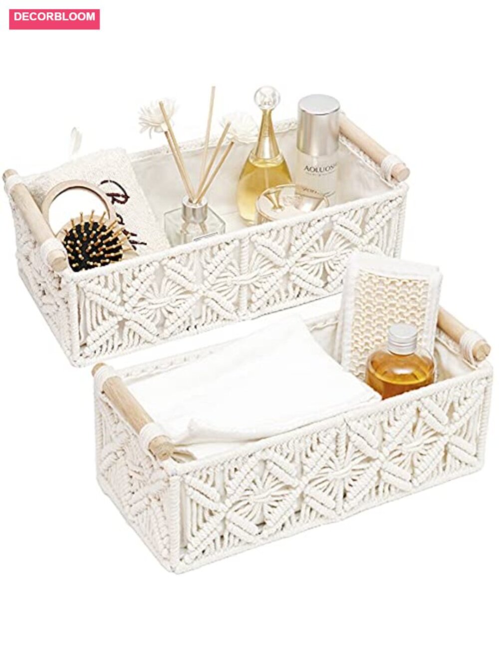 Handmade Cotton Rope Storage Basket Set Boho Shelf Organizer